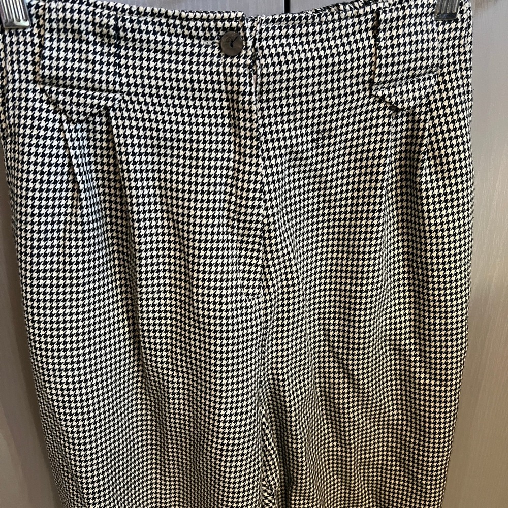 Vtg Houndstooth High Waisted Pleated Trousers Preppy Cozy Elastic Back Korea